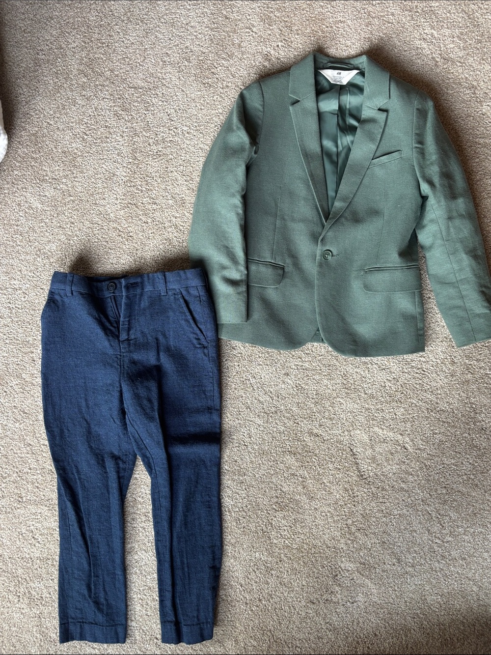 Sage Green boys Blazer with blue dress pants